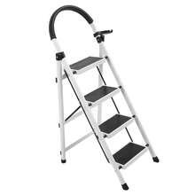 Folding 4 Step Ladder With Handrails | Thick & Sturdy Steel For Indoor Use | Portable Step Stool, White - 白色 - 查看 4
