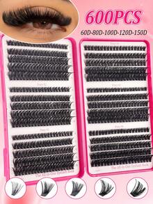 600pcs Clusters D Curl 10D+20D+30D+40D+50+60D+80D+100D+120D+150D Individual Eyelashes Extensions With Bond And Seal And Tweezers Tools For Beginner And Professional, Soft And Natural Look Wispy Lash Extensions Set, DIY At Home Segmented Lashes Book - Rose Red - View 11