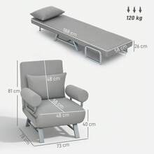 HOMCOM Sofá Cama de 1 Plaza 3 en 1, Sofá Cama Plegable Tapizado en Lino Sintético con Respaldo Ajustable de 5 Niveles y Almohada Acolchada, para Oficina, Dormitorio, Salón, 73x78x81 cm, Gris Claro - Gris Claro - Ver 7