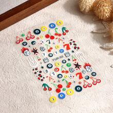 2pcs Y2K Style 3D Nail Stickers - Self-Adhesive Cartoon Cherry, Leopard, Star, Billiard Ball And Playing Card Patterns, Suitable For DIY Nails, Glossy Effect, Disposable, Embroidered Texture, Rectangular, Fun Creative Design, DIY Manicure - Multicolor - View 5
