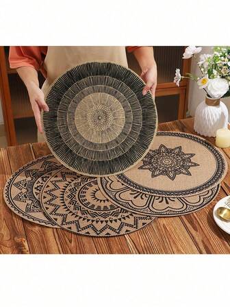 Manteles individuales de yute de 15 pulgadas, resistentes al calor, manteles decorativos para hoteles y restaurantes, manteles de mesa para la sala de estar, manteles antideslizantes, adecuados para reuniones familiares y fiestas de boda, paquete de 1-8