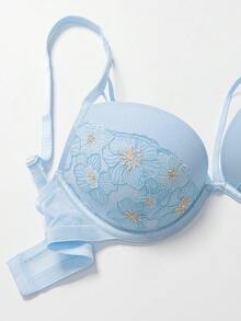 Wingslove Dieser hellblaue multifunktionale Push-Up-BH mit bestickten Blumendetails, verstellbaren Kreuz-/Normalträgern und extra dicker Polsterung bietet zwei Körbchengrößen mehr. Mit seinem eleganten Design und ganztägigem Tragekomfort ist er die ideale Wahl für festliche Anlässe, den Alltag und modische Looks, was ihn zu einer vielseitigen und figurschmeichelnden Option für die Unterwäsche macht. - Blau - Übersicht 7
