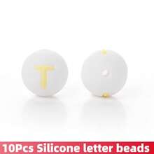 10/26颗白色底黄色字母圆形硅胶字母珠 - DIY个性化珠宝制作套装，工艺用品，适用于制作姓名手链、钥匙扣、吊坠、证件挂绳和珍珠笔