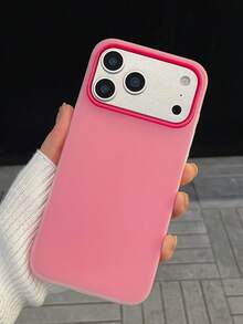 2-In-1 Fuchsia PC & Sandblasted Clear Phone Case - Pastel Matte Silicone Minimalist Contrast Trim Shockproof Cover, Compatible With IPhone 17 Pro, 13, 15, 16, 14, 16e - Hot Pink - View 10