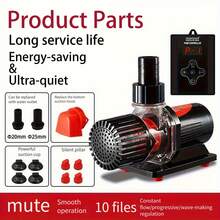 适用于水族箱或鱼塘的高流量潜水泵，超静音，流量可选2000升/小时、5000升/小时、8000升/小时、12000升/小时，高扬程喷泉泵，配有可更换的侧吸/底吸头、4个减震脚垫和2个可互换的出水头。