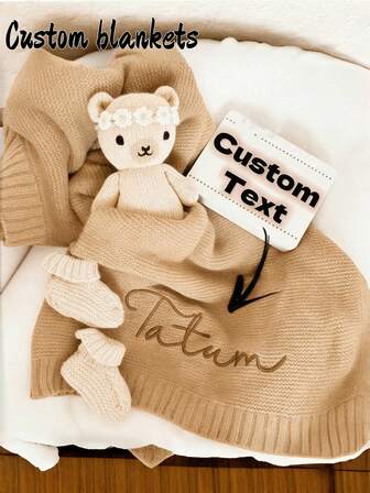 Manta personalizada con texto personalizado, manta con nombre personalizado, funda de asiento de coche bordada, manta de siesta tejida para miembros de la familia - niños, adultos, manta de tiro para sofá, regalo de bautizo, regalo de cumpleaños, regalo para nuevas mamás