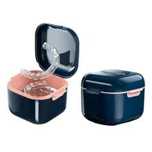 Denture Cup Retainer Case Cute Night Mouth Guard Box Holder, Storage Soak Container With Strainer Basket For Travel Cleaning, Soak Case, Travel-Friendly - Multicolor - View 2