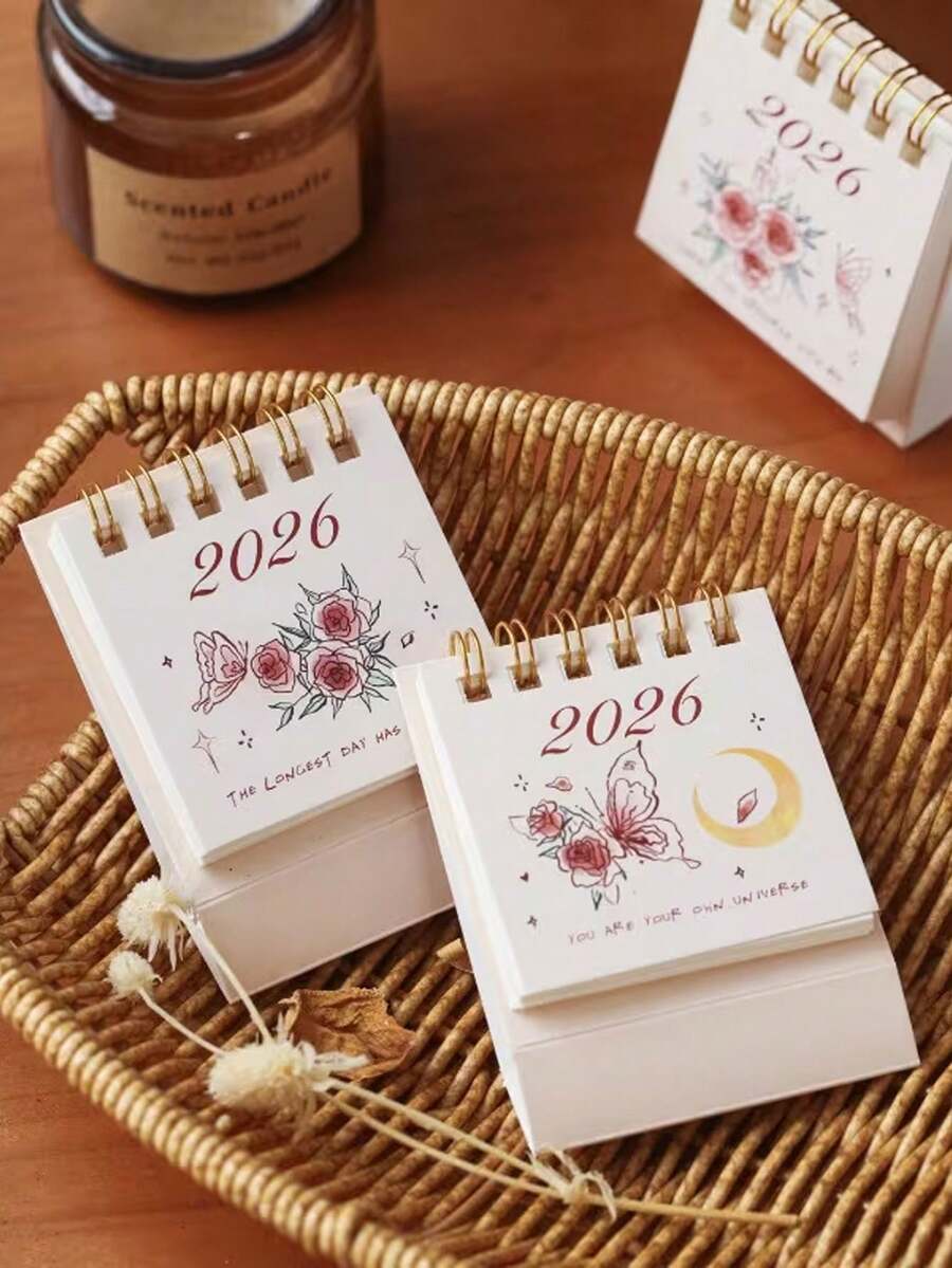 2026年玫瑰迷你桌面日历（1/3/6件装），创意便携桌面装饰，小巧花卉日历，适用于家庭、办公室、计划安排、房间装饰和礼品——情人节礼物 - 彩色 - 查看 1