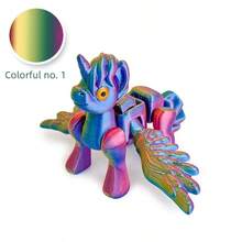 3D Printed Rainbow Pony Toy, Designed For Year Of The Horse, Cute Design, Made Of PLA Material, Wings And Joints Are Movable, Stress Relief Ornament, Toy, Rainbow Unicorn Stress Relief Toy