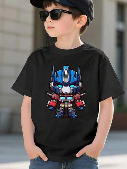 Camiseta de algodón estampada para niño  Prime, estilo Transformer genial, tela suave de primera calidad, uso diario, regalo perfecto para héroes en ciernes y fanáticos de los robots.