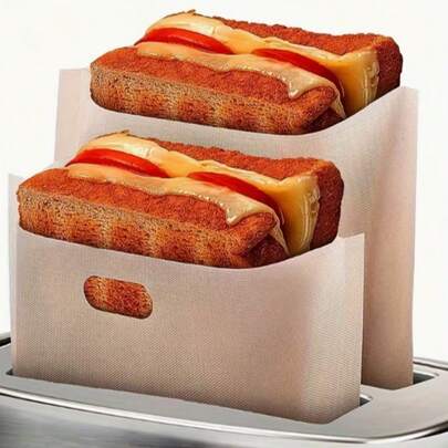 5pcs Reusable Non-Stick Toast Bags - For Baking Grilled Cheese Sandwiches, Paninis, Garlic Bread, Pizza - Great For Christmas, New Year Family Gatherings And Home Baking Supplies