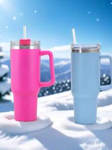 1pc 40OZ Portable 304 Stainless Steel Insulated Mug With Handle And Straw - Multicolor - View 10