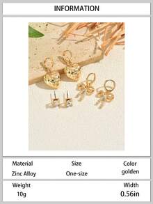 3对迷人经典精致金色心形水钻蝴蝶结耳钉，女士派对、舞会、日常穿搭、约会必备珠宝礼盒套装 - 金黃色 - 查看 7