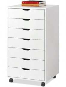 Cómoda de Madera con cajones y archivador, Cofre de Almacenamiento con Ruedas (Blanco) - Blanco - Ver 5