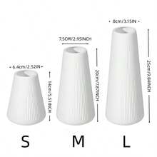 3pcs Modern T-Shaped Nordic Style Plastic Vases, White And Black, Textured, Shatterproof, Multiple Sizes 24.89/20.07/13.97cm, Minimalist Centerpiece Decor For Living Room, Dining Table, Holds Fresh Flowers, Tulips Or Artificial Flowers, Home Decor Gift - White - View 5