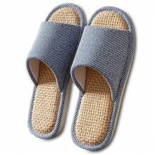Women And Men House Fabric Slippers Indoor And Outdoor, Non-Slip Memory Foam Open-Toe Home Shoes, Soft Bottom Linen Unisex Washable Cotton Casual,13-14Women/11-12Men,NavyBlue - NavyBlue - View 2