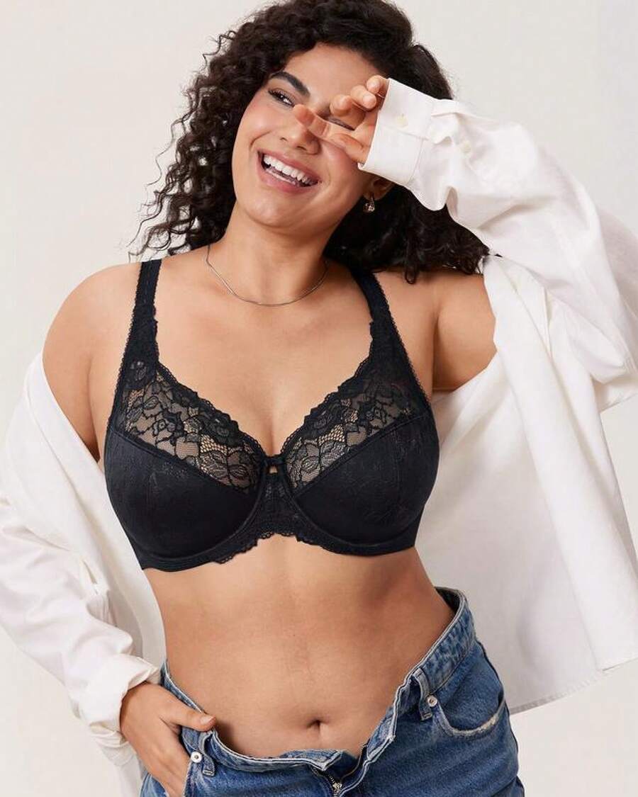 DELIMIRA Women's Plus Size Full Coverage Underwire Unlined Minimizer Lace Bra - White - View 1