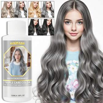 SUMIFANG 120毫升永久染发剂，全面覆盖，最佳固色洗发水 - 三重护理染发剂、护发素和着色剂 - 洗发的同时染发护发 - 低泡染发洗发水，适合所有发质