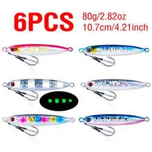 6pcs Metal Lure Baits, 10-100g Slow Sinking Casting Lures With 3D Luminous Eyes And Assist Hooks, Suitable For Sea Fishing - Multicolor - View 11
