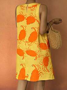 Sea Starshine 2025 Women's Fashionable, Elegant And Sexy Sleeveless Yellow Random Crab Print Dress, Spring/Autumn - Yellow Orange - View 3