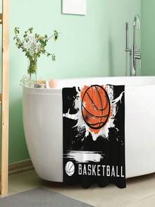1PC Customized Basketball Beach Towel, Personalized Beach Towel, Children'S Beach Towel, Polyester Material, Digital Printing, Children'S Bathroom, Beach, Youth Fashion, Modern Basketball, Black - Multicolor - View 4