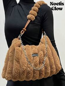 Tie Dye Plush Single Shoulder Armpit Bag, A Luxurious Women's Single Shoulder Plush Bag Square Bag That Is Charming, Elegant, Fashionable, And Elegant. It Is Suitable For Women's Daily Commuting Or Gatherings, Weddings, Dances, Dinners/Banquet Dates, And Can Be Paired With Dresses, Formal Wear, Holiday Dresses, Birthday Dresses, Casual Dresses, Yoga Dresses - 棕色 - 查看 5