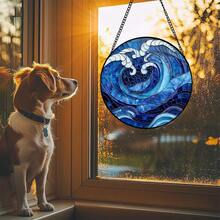 Stained Glass Window Hanging Blue Ocean Waves - Starfish Crab Seal Suncatcher Door Garden Sun Catcher Decor Birthday For Mom Woman Nana Men Friend (2) - Nhiều màu - Xem 4