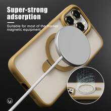 1pc Brown Matte Metal Invisible Ring Holder Magnetic Wireless Charger, Includes Glass Lens Film, Adjustable Pivot Stand, PC Soft Edge Anti-Drop Protective Phone Case Compatible With Apple 17 16 15 14 13 12 11 Pro Plus Max Air - Brown - View 3