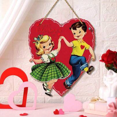 Valentine's Day Wooden Decorative Ornaments, Retro Valentine's Day Doorplate Wooden Valentine's Day Heart-Shaped Door Decoration Happy Valentine's Day Heart-Shaped Hanging Wooden Signboard Rural Farmhouse Valentine's Day Door Wall Home Decoration