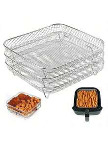 1/3 Layer Stainless Steel Air Fryer And Oven Accessories Set Outdoor BBQ Rack - Stackable, Suitable For Oven And Fryer Dishwasher , Perfect Choice For Healthy Holiday Baking - Multicolor - View 14