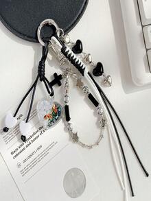 1件创意新款包包挂饰，个性化编织背包吊坠，十字架设计手机挂绳，钥匙链，情人节男女通用礼物 - 白色 - 查看 2