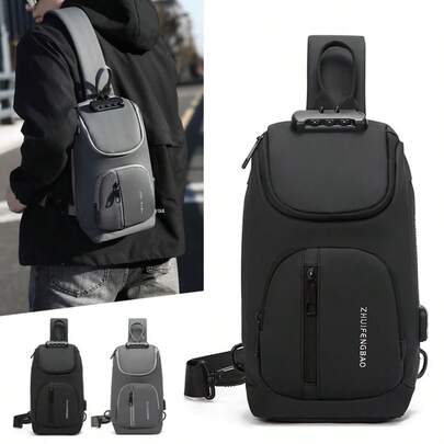 2025 Anti-Theft Multi-Pocket Messenger Bag - Waterproof Nylon Chest Bag, Fits 7.9" Tablet, Durable, Suitable For Daily Commute & Travel, Password Lock Design, Backpack, Men's Wallet, Men's Backpack, Men's Bag, Backpack, Men's Bag, Christmas Gift, Men's Accessories, Gift For Him, Men's Messenger Bag, Anti-Theft Bag, Gift For Him, Small Bag Phone Bag