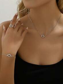 3pcs Silver Fashion Jewelry Set: 1pc Pendant Necklace + 1pc Pendant Bracelet + 1pc Ring - Silver - View 2