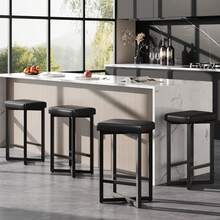 Tabernos de bar Conjunto de 4, 24.6 pulgadas tapiceados tabernos de bar para el mostrador de cocina con marco de metal y reposapiés, moderno mostrador de altura de los tabernos de bar con cuero PU para bar, comedor - Negro - Ver 3