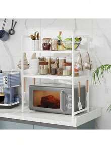 1pc Double-Layer Kitchen Shelf With Handrail, Multifunctional Kitchen Storage Rack For Microwave Oven, Bread Maker, Spices And Miscellaneous Items - Multicolor - View 14