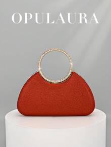 OpulAura 1pc Glamorous Sparkling Red Rhinestone Box Clutch Bag, Charming Asymmetric Shiny Handbag, Luxury Diamond Purse, Suitable For Evenings, Weddings, Parties, Celebrations, An Excellent Gift For Women, Ideal For Valentine's Day - Red - View 6