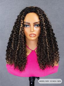 CURLYME Balayage Highlight Ombre Brown Kinky Curly Wear And Go Half Wig 3-In-1 Drawstring Human Hair Wig Seamless Natural Hairline 180% Density 16–28 Inch Glueless Beginner Friendly Christmas Gifts Daily Wear Travel Wig For Women - S1B/4/27 - View 2