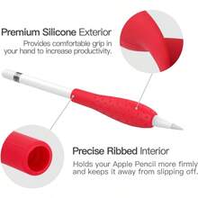 Moko - Juego de 2 Fundas Protectoras de Silicona para Apple Pencil de 1ª y 2ª generación Color Negro y Rojo - NegroRojo - Ver 3