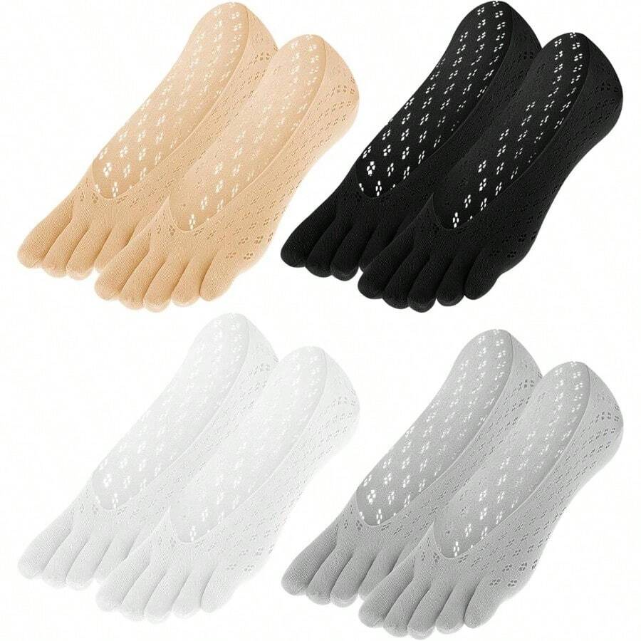 4 Pairs Ortho Toe, Bunion Toe Alignment Socks Toe Sock Women No Show Low Cut Five Finger Sock Women Men Full Toe Yoga Sock - initial - 查看 1