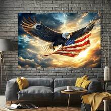 1pc - Patriotic Eagle And American Flag Tapestry - Independence Day Decor, Durable Polyester Fiber Outdoor/Indoor Background Cloth, Suitable For July 4th, Memorial Day Parties And Photography, No Electricity Required, Independence Day Decor, Party Decor, Dramatic Sky Background, Bold Visual Effect - 彩色 - 查看 3