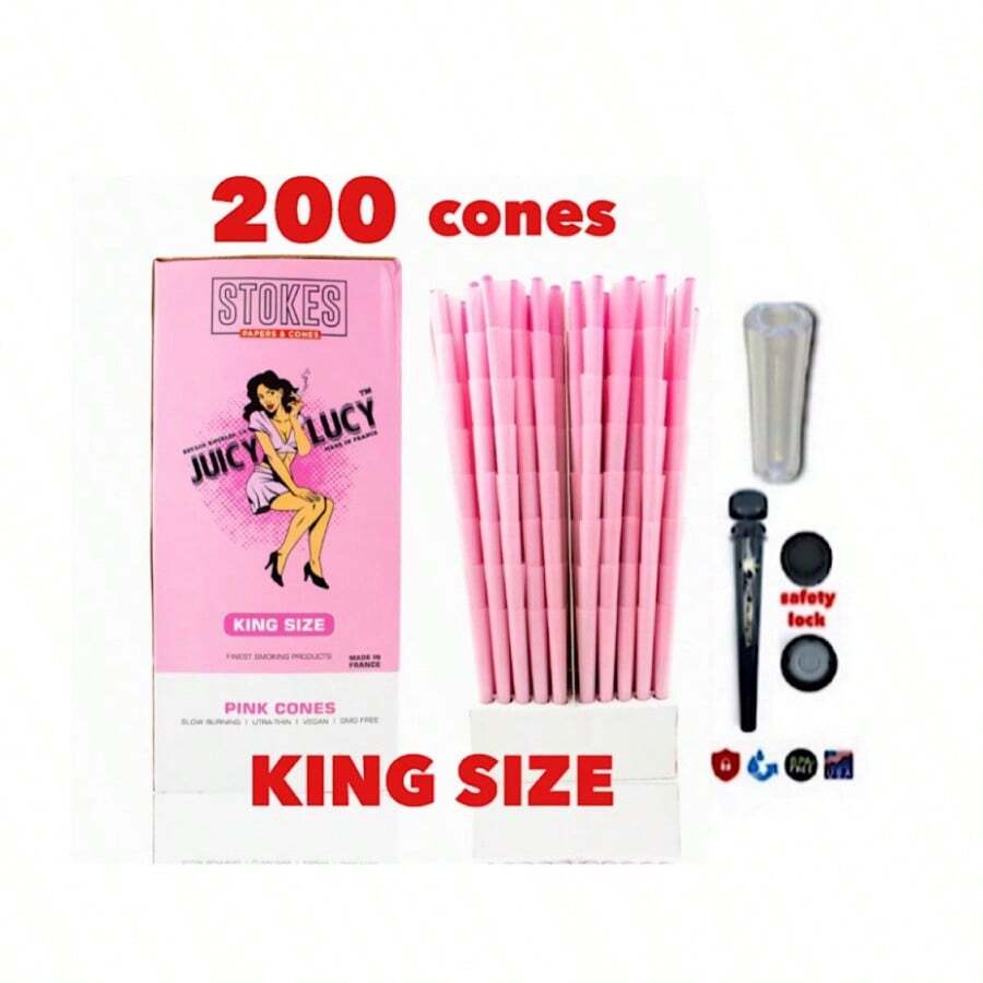 RAW Juicy Lucy PINK Prerolled Cone KING Size 200PK MADE IN FRANCE+Tube+Gl<Wbr/> Tip - 如圖所示 - 查看 1