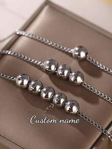 Customized Engraved 1-5 Beaded Necklace, Fashionable Personalized Engraved Pendant Necklace, Stainless Steel Minimalist Style Multi-Name Family Holiday Necklace, Unique Gift For Family, Friends And Girlfriends, Jewelry Necklace For Mom, Wife, Women, Valentine's Day Gift, Anniversary Gift, Golden Fashion, Autumn Fashion, Retro, Unisex, Minimalist, Casual, Gothic - Silver - View 5