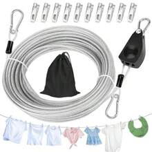 Windspeed - Tendedero retráctil de 50 pies para exteriores resistente viaje línea de ropa retráctil para viajes exteriores camping material de acero galvanizado con 10 clips bolsa de - blanco - Ver 4