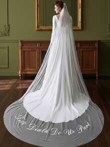 1pc "Till Death Do Us Part" Letter Veil, Single Layer 3 Meters Long Bridal Wedding Veil With Metal Hair Comb - Letter Veil - View 2