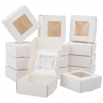 10/30 st vita presentaskar med genomskinligt fönster, lämpliga för smycken, tvål, godis, handgjorda föremål, kartongförpackningar, dekorativa platta bulkaskar, perfekta för presenter, hantverk, presenter, bröllopsfester, möhippa