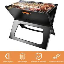 Parrilla carbón plegable portátil asador camping exterior, parrilla fácil de transportar y montar, adecuada para viajes, picnics y camping, diseño plegable, material resistente, ideal para asar carne, verduras y alimentos al aire libre - Negro - Ver 1