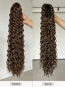 24英寸深棕色深波浪卷发马尾夹式接发 - 耐热合成纤维,自然波浪发型配饰,适合女性日常佩戴、万圣节及各种派对,日常发饰,蓬松卷发,耐热纤维,发饰 - 彩色 - 查看 8