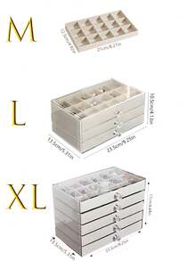 5/3层透明亚克力首饰收纳盒，带天鹅绒抽屉 - 可堆叠收纳盒，适用于戒指、耳环、项链和手镯 - 彩色 - 查看 3