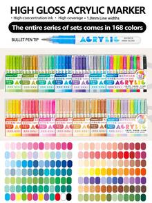 GuangNa 168 Colors Acrylic Paint Markers Set, Vibrant Fluorescent Ink, Create Smooth 3D Effects, Waterproof, Lightfast, High Coverage, Large Ink Capacity, 14-Color Student Art Markers Set, Stackable Colors, Paper Fixative Ink, Suitable For Glass/Stone/Body Painting, Coloring Books | Gift Set For Boys/Girls - Multicolor - View 1