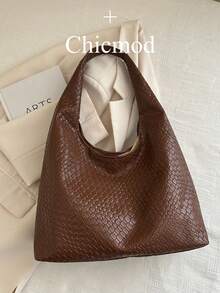 时尚女士编织新月形单肩包，PU 皮革，带零钱包，适合购物、钱包、年轻女士、女大学生、办公室职员，非常适合办公室、大学、工作、商务、通勤、户外活动、旅行和徒步旅行 - 棕色 - 查看 2